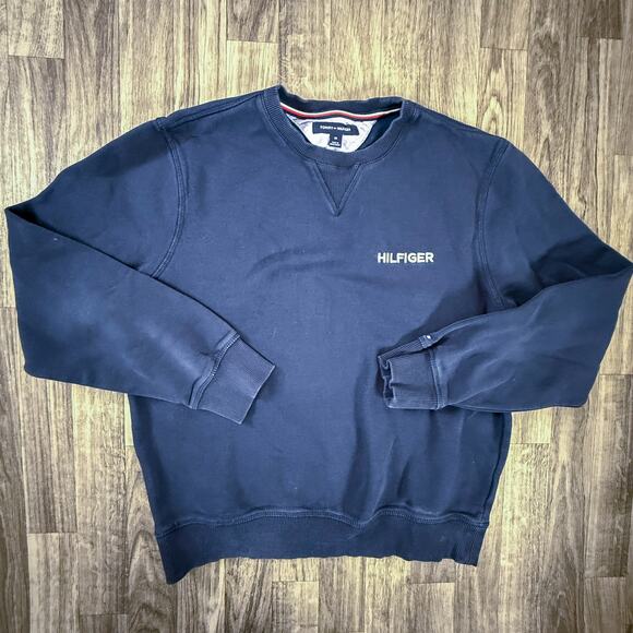 Tommy Hilfiger Navy Blue Crewneck Sweatshirt Men’s Medium Embroidered Logo - Picture 1 of 6